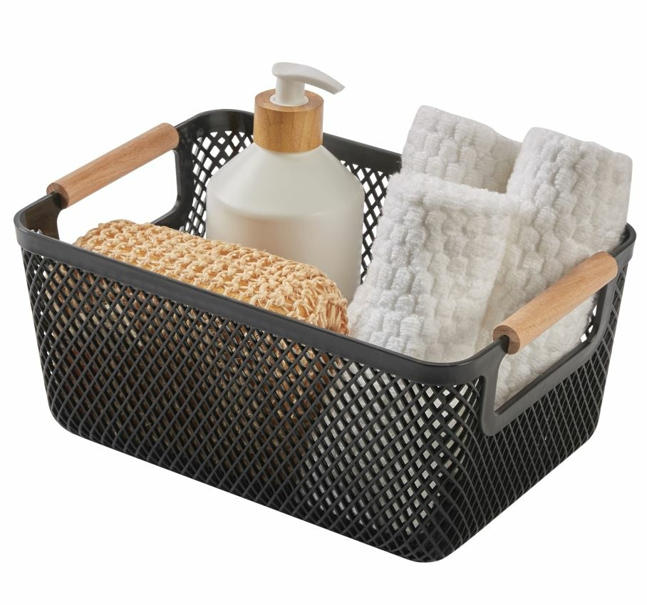 N&T Malla PP Basket with Wooden Handle Black Small