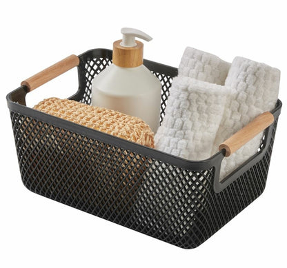 N&T Malla PP Basket with Wooden Handle Black Small