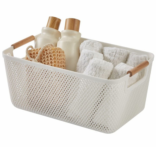 N&T Malla PP Basket with Wooden Handle White Large