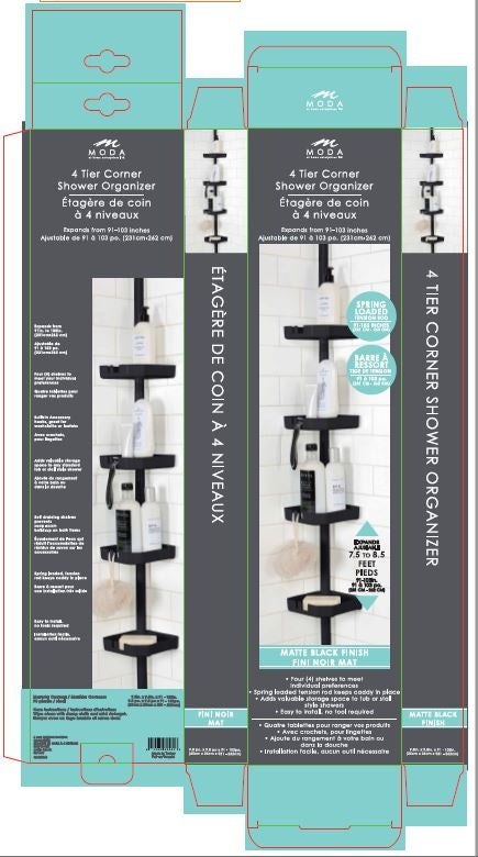 4 Tier Tension Corner Shower Caddy Aluminum Black