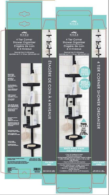 4 Tier Tension Corner Shower Caddy Aluminum Black
