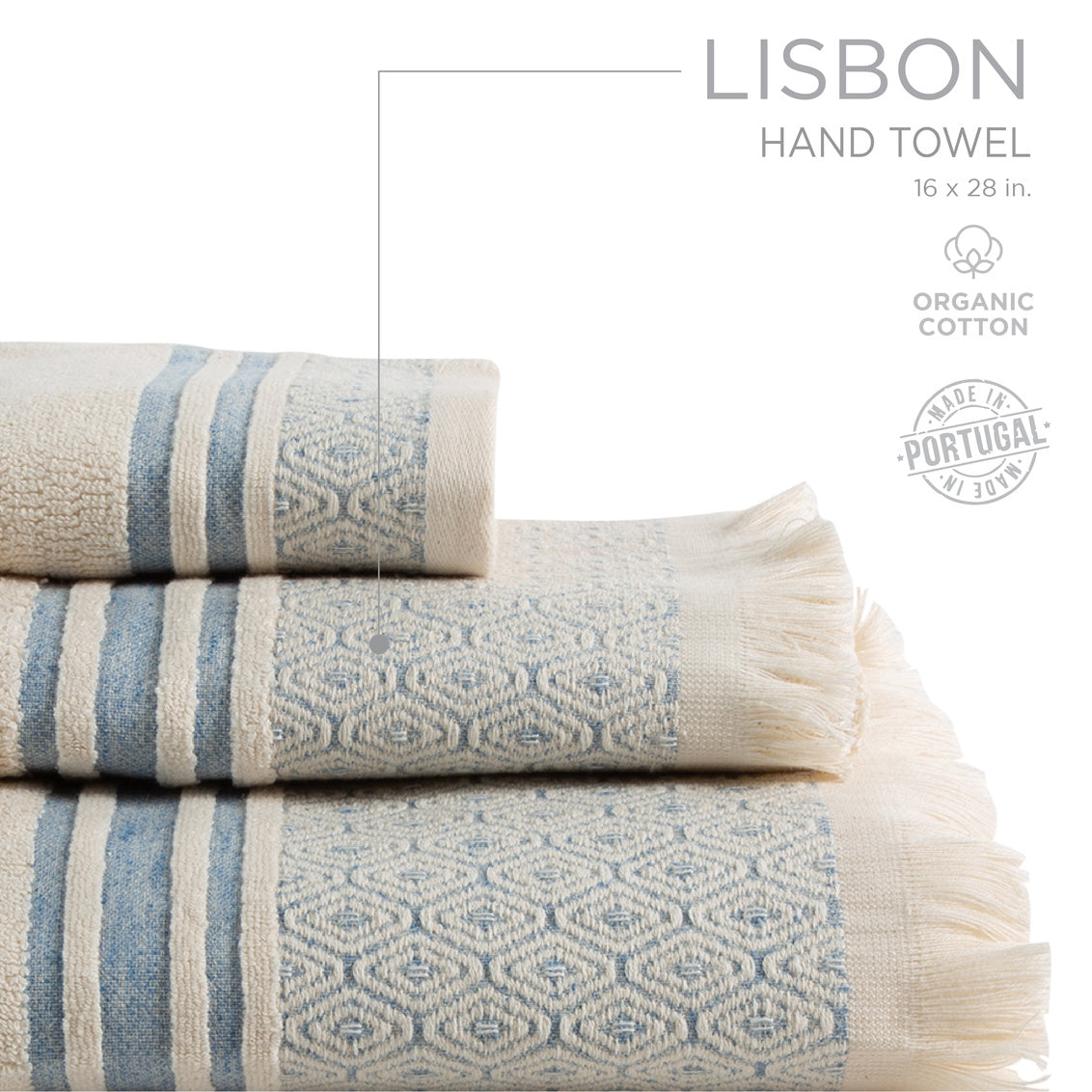 Lisbon Hand Towel - Blue- Natural