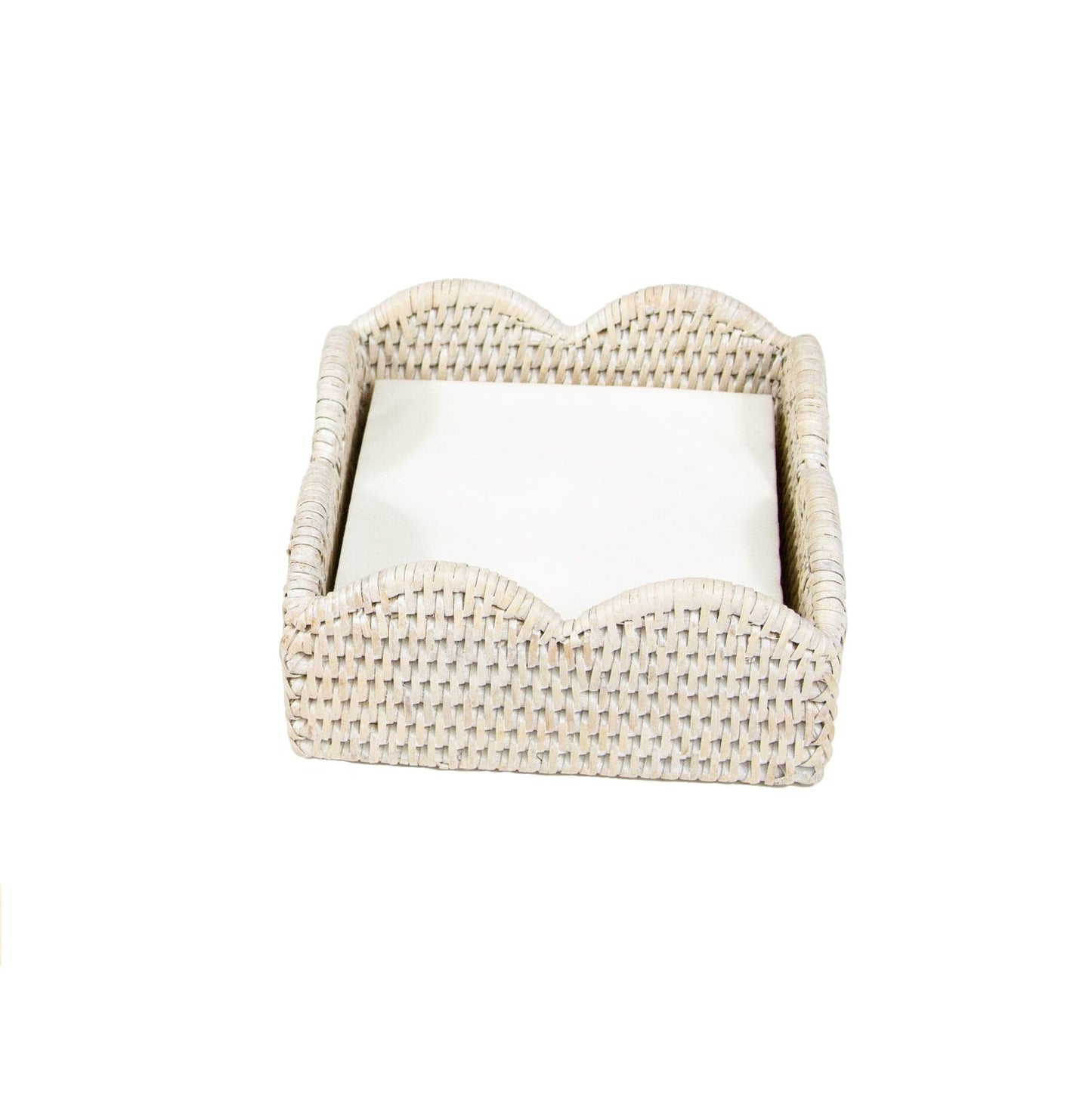 Rattan Scalloped Cocktail Napkin Holder in Cream