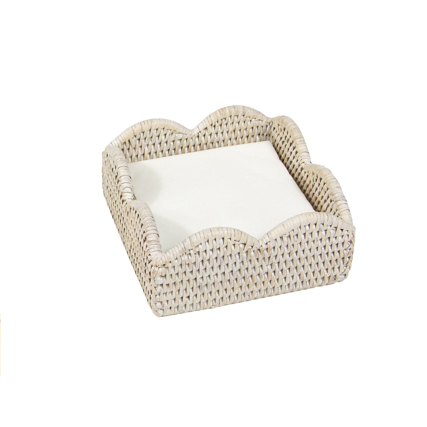 Rattan Scalloped Cocktail Napkin Holder in Cream