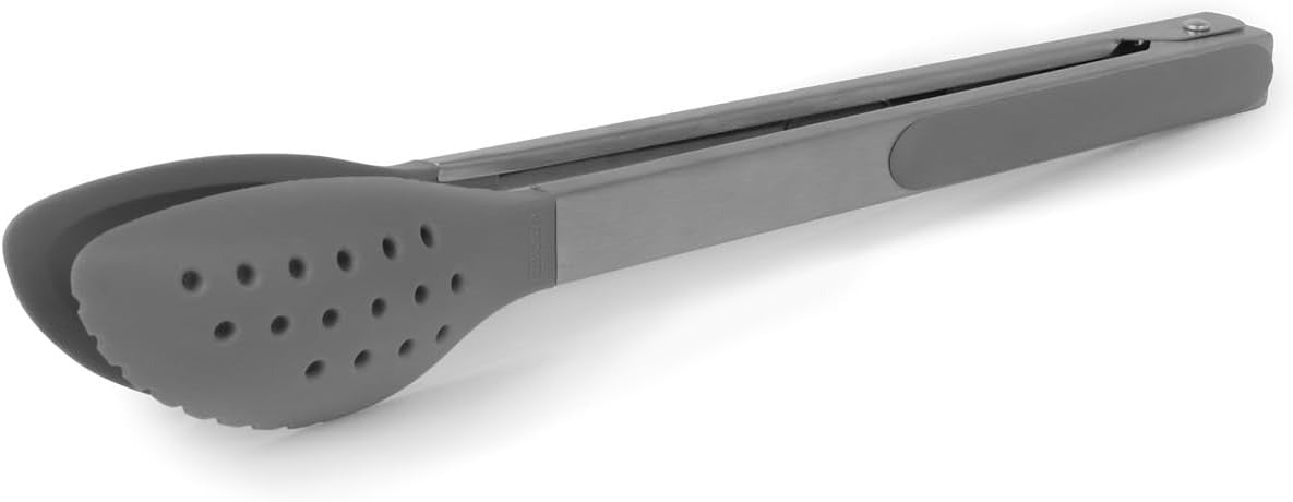 Salad Tongs 12" Stainless W/Gray Silicone