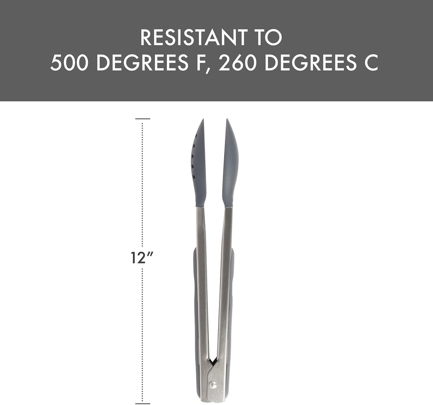 Salad Tongs 12" Stainless W/Gray Silicone