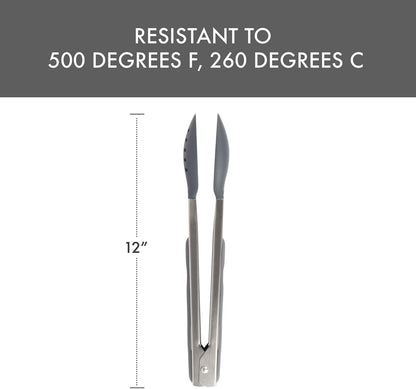 Salad Tongs 12" Stainless W/Gray Silicone