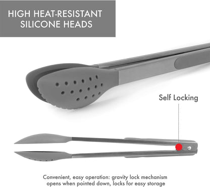 Salad Tongs 12" Stainless W/Gray Silicone