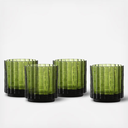 Mahalo Palm Green Double Old Fashioned Glass, Set of 4