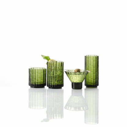 Mahalo Palm Green Double Old Fashioned Glass, Set of 4