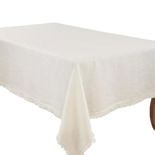 Stonewashed Fringe Tablecloth Ivory 59"x102"