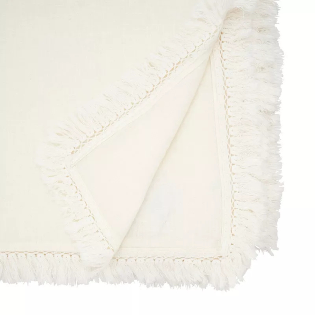 Stonewashed Fringe Tablecloth Ivory 59"x120"