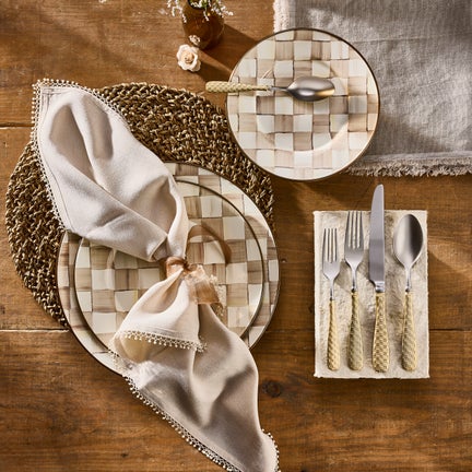 Mocha Check Dinner Plate