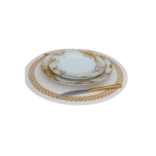 Mykonos Round Placement - Denim White / Gold