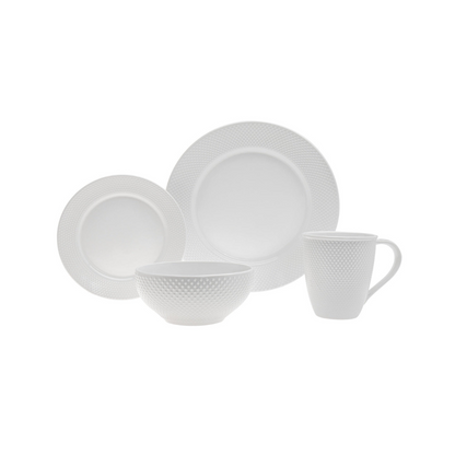 Pique Plain Porcelain 16 Piece Dinnerware Set, Service for 4