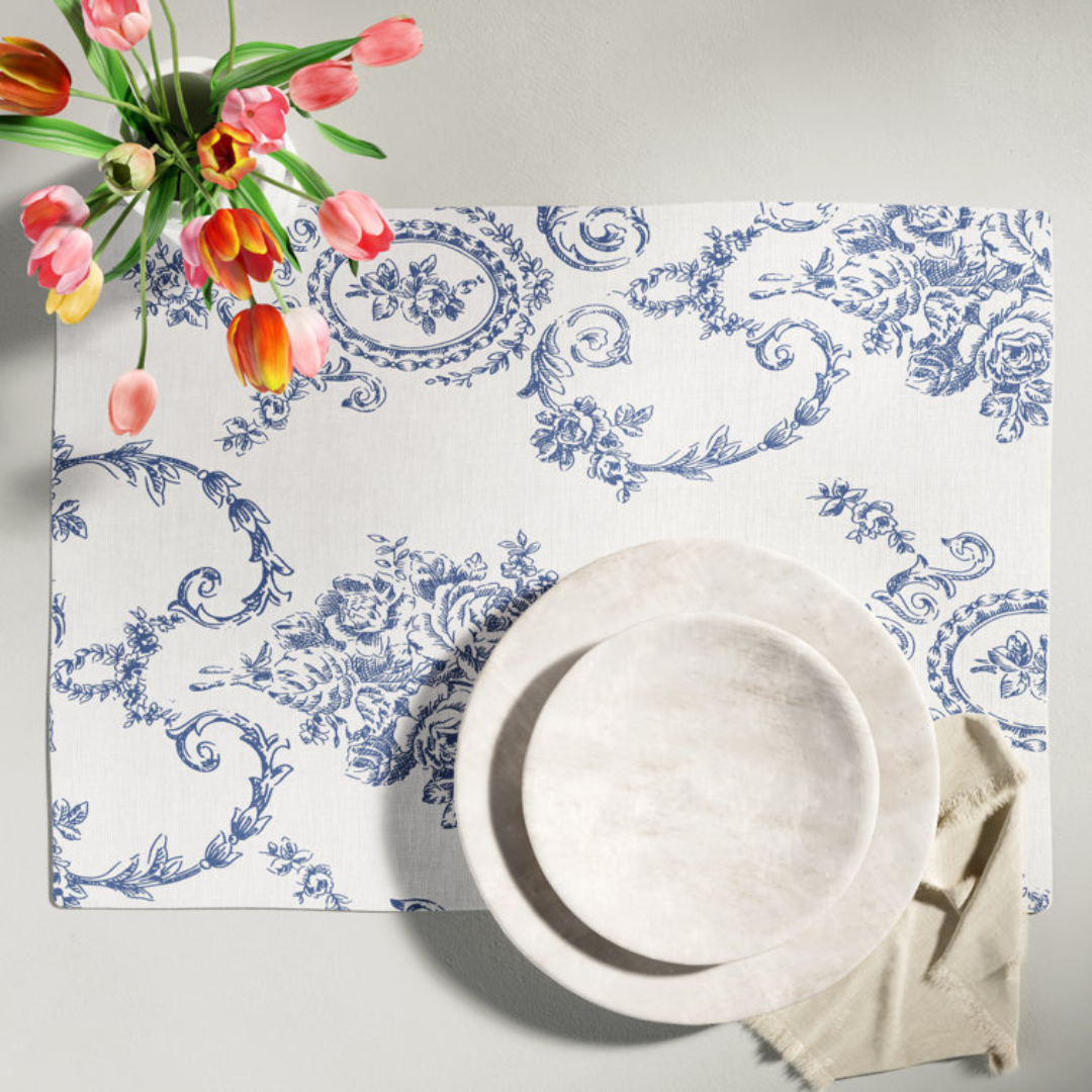Toile Floral Placemat Indigo 14"x20"
