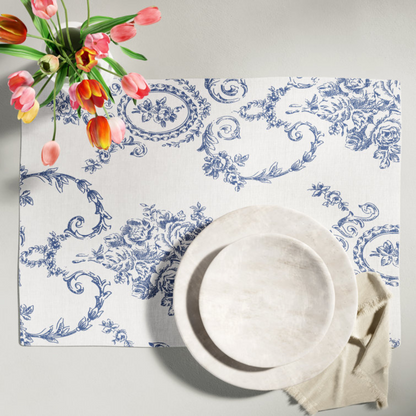 Toile Floral Placemat Indigo 14"x20"