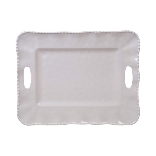 Perlette Cream Rectangular Tray w/Handles 19 in x 15 in