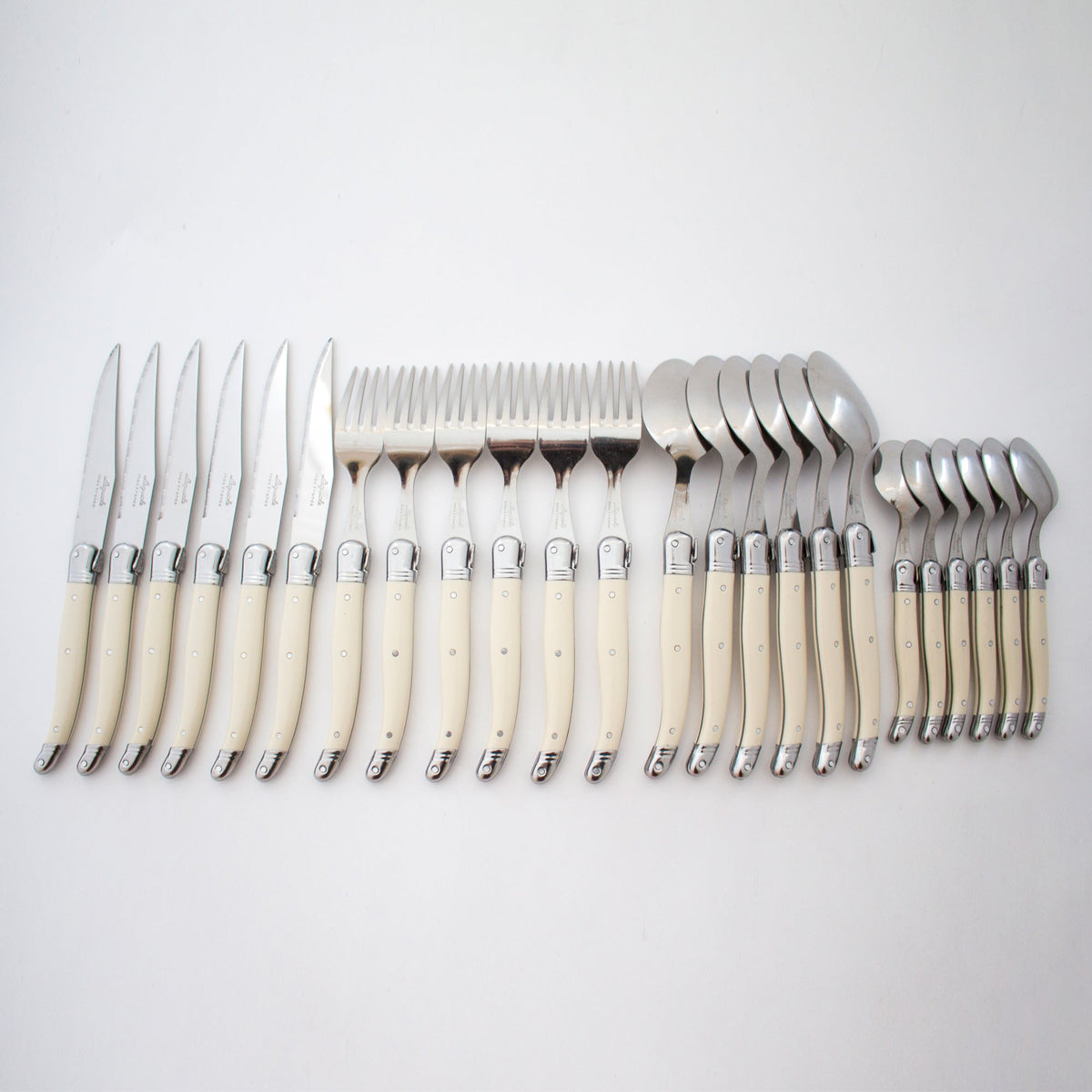 Laguiole 24 Piece Flatware Set, Ivory in Wood Box with Acrylic Lid