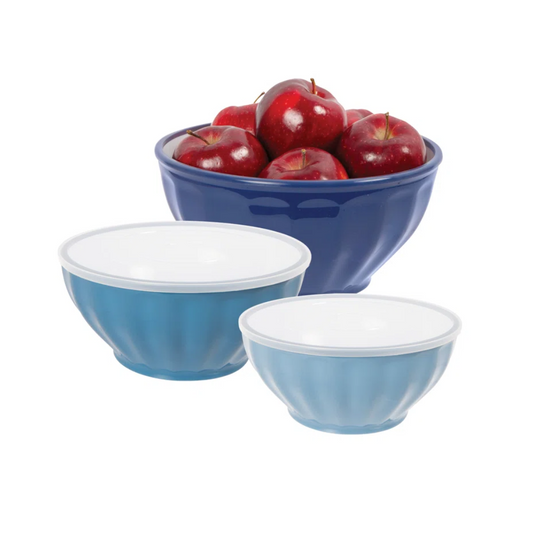 Set of 3 Ribbed Bowl Set with Lids - 1.6 qt, 2.6 qt, 3.7 qt