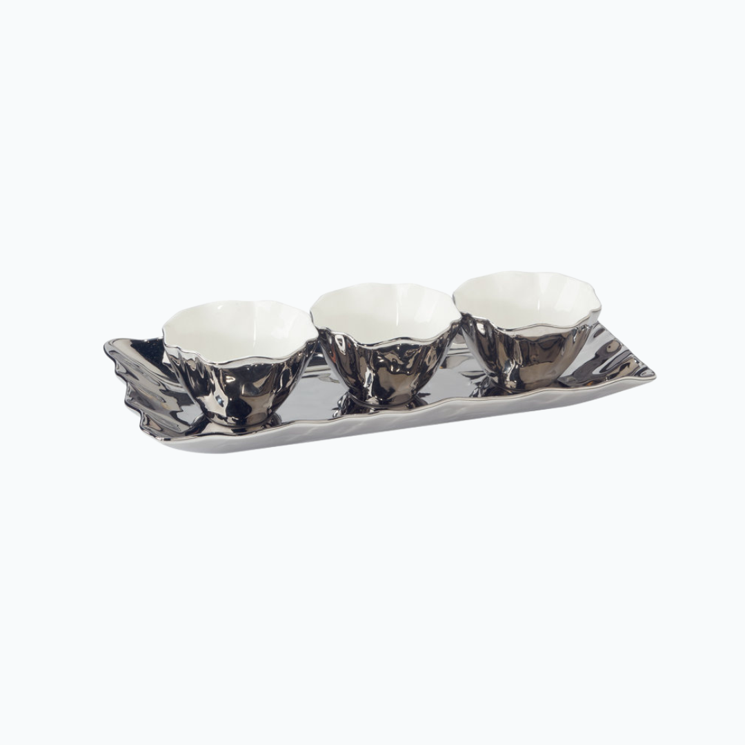 Silver Coast 4pc Tray and Condiment Bowls 14.25in x 6in