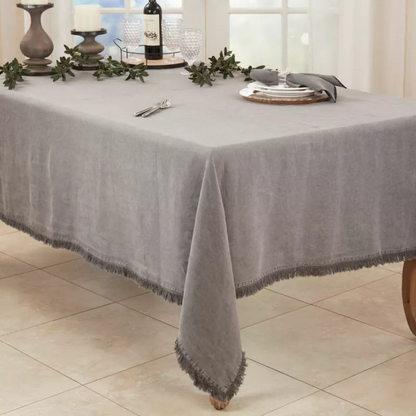 Stonewashed Fringe Tablecloth Slate 59"x102"