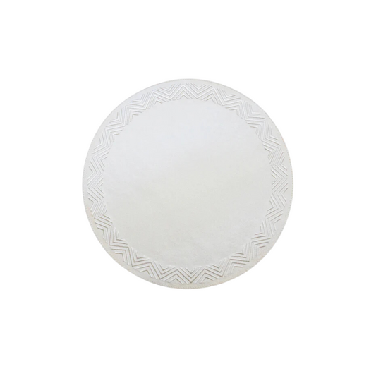 Tokyo Round Placemat with Tripple Zizag Embroidery - Linen White