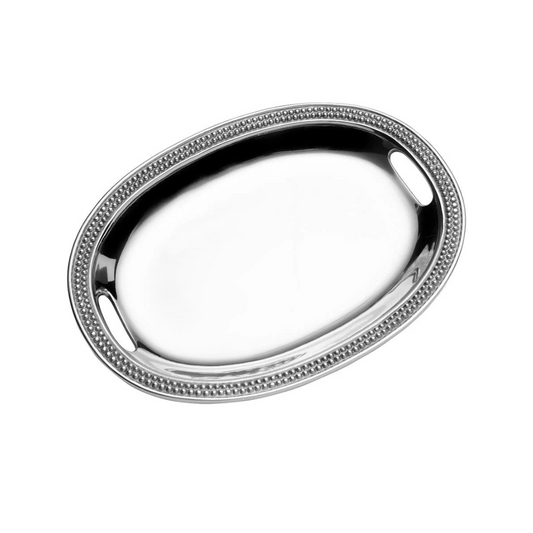 Wa Dbl Bead Oval Tray W-Handles 16 Rialto